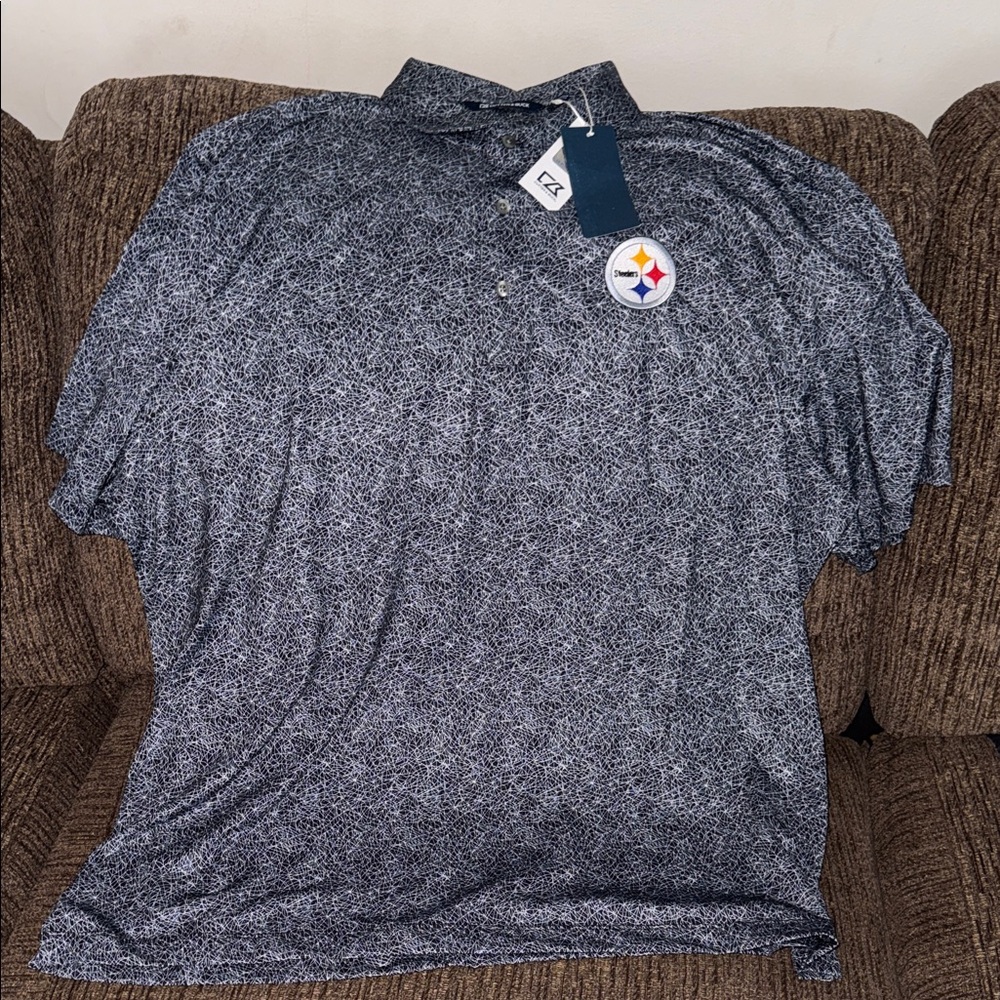 Cutter & Buck Men's Speckled Heather Grey Polo with Steelers Patch